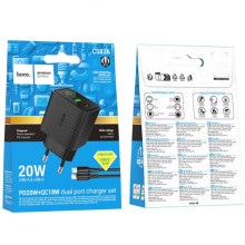 СЗУ Hoco CS83A Excellent with digital display PD20W+QC3.0 (1USB-A/1C) + кабель Type-C to Lightning – Черный