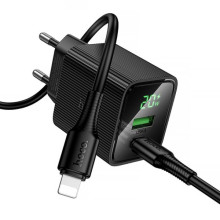 СЗУ Hoco CS83A Excellent with digital display PD20W+QC3.0 (1USB-A/1C) + кабель Type-C to Lightning – Черный