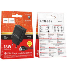 СЗУ Hoco CS92A Leader 18W+QC3.0 (1USB-A) + кабель USB to MicroUSB – Черный