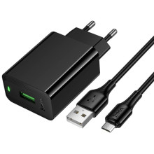 СЗУ Hoco CS92A Leader 18W+QC3.0 (1USB-A) + кабель USB to MicroUSB – Черный