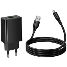 СЗУ Hoco CS92A Leader 18W+QC3.0 (1USB-A) + кабель USB to MicroUSB – Черный