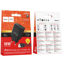 СЗУ Hoco CS92A Leader 18W+QC3.0 (1USB-A) + кабель USB to Type-C – Черный