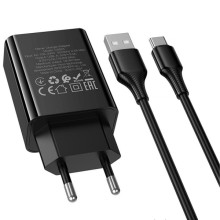СЗУ Hoco CS92A Leader 18W+QC3.0 (1USB-A) + кабель USB to Type-C – Черный
