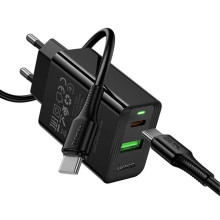 СЗУ Hoco CS94A Leader PD20W+QC3.0 (1USB-A/1C) + кабель Type-C to Type-C – Черный