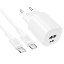 МЗП Borofone BA104A Pudding PD20W+QC3.0 (1USB-A/1C) + кабель Type-C to Type-C – Білий