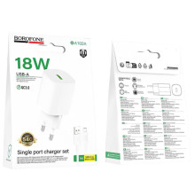 МЗП Borofone BA102A Pudding QC3.0 (1USB-A) + кабель USB to MicroUSB – Білий