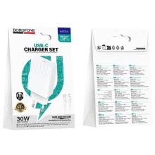 МЗП Borofone BAS75A Source PD30W (1USB-C) + кабель Type-C to Lightning – Білий