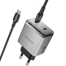 МЗП Borofone BN21 Lena PD40W+QC3.0 (2USB-C) + кабель Type-C to Type-C – Сірий