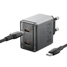 МЗП Borofone BN21 Lena PD40W+QC3.0 (2USB-C) + кабель Type-C to Type-C – Сірий