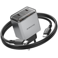МЗП Borofone BN21 Lena PD40W+QC3.0 (2USB-C) + кабель Type-C to Type-C – Сірий