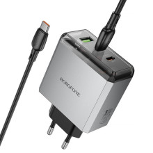 МЗП Borofone BN22 Lena PD65W (1USB-A/2C) + кабель Type-C to Type-C – Сірий