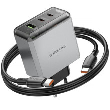 МЗП Borofone BN22 Lena PD65W (1USB-A/2C) + кабель Type-C to Type-C – Сірий