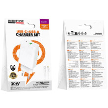МЗП Borofone BAS76A Source PD30W+QC3.0 (1USB-A/1C) + кабель Type-C to Lightning – Білий