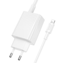 МЗП Borofone BAS76A Source PD30W+QC3.0 (1USB-A/1C) + кабель Type-C to Lightning – Білий