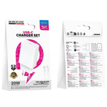 МЗП Borofone BAS73A Source PD20W (1USB-C) + кабель Type-C to Lightning – Білий