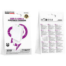МЗП Borofone BAS76A Source PD30W+QC3.0  (1USB-A/1C) – Білий