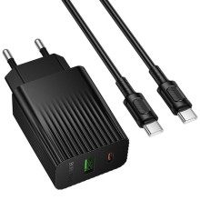 МЗП Borofone BAS76A Source PD30W+QC3.0 (1USB-A/1C) + кабель Type-C to Type-C – Чорний