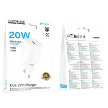 МЗП Borofone BA104A Pudding PD20W+QC3.0 (1USB-A/1C) – Білий