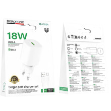 МЗП Borofone BA102A Pudding QC3.0 (1USB-A) + кабель USB to Type-C – Білий