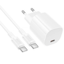 МЗП Borofone BA103A Pudding PD20W (1USB-C) + кабель Type-C to Type-C – Білий