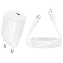 МЗП Borofone BA103A Pudding PD20W (1USB-C) + кабель Type-C to Type-C – Білий