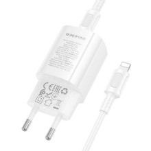 МЗП Borofone BA104A Pudding PD20W+QC3.0 (1USB-A/1C) + кабель Type-C to Lightning – Білий