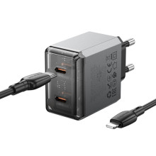 МЗП Borofone BN21 Lena PD40W+QC3.0 (2USB-C) + кабель Type-C to Lightning – Сірий