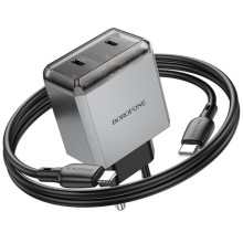 МЗП Borofone BN21 Lena PD40W+QC3.0 (2USB-C) + кабель Type-C to Lightning – Сірий