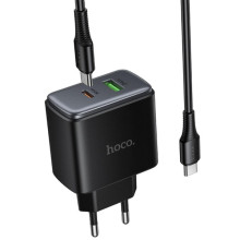 СЗУ Hoco C158A Upgrade PD45W (1USB-A/1C) + кабель Type-C to Type-C – Черный