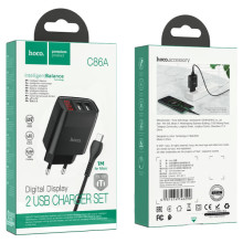 СЗУ Hoco C86A Balance 2.4A (2USB-A) + кабель USB to MicroUSB – Черный