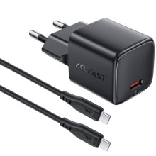СЗУ Acefast A118 PD30W GaN (1USB-C) + кабель Type-C to Type-C – Черный