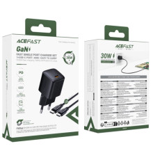 СЗУ Acefast A118 PD30W GaN (1USB-C) + кабель Type-C to Type-C – Черный
