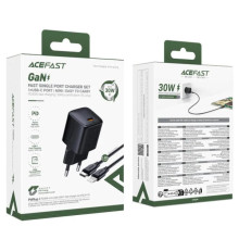 СЗУ Acefast A118 PD30W GaN (1USB-C) + кабель Type-C to Lightning – Черный