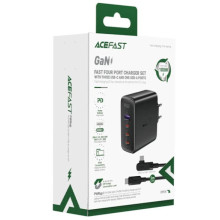 СЗУ Acefast A37 PD100W+QC3.0  GaN (1USB-A/3C) + кабель Type-C to Type-C 2m – Черный