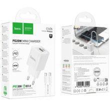 СЗУ Hoco C147A PD20W+QC3.0 (1USB-A/1C) + кабель Type-C to Type-C – Белый