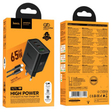 СЗУ Hoco N75 Grande 65W QC+PD (1USB-A/2C) + кабель Type-C to Type-C – Черный