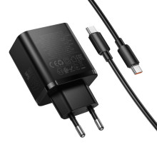 СЗУ Hoco N75 Grande 65W QC+PD (1USB-A/2C) + кабель Type-C to Type-C – Черный