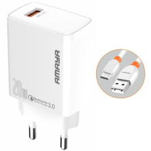 СЗУ Amaya E57S QC3.0 20W (1USB-A) + кабель USB to Type-C