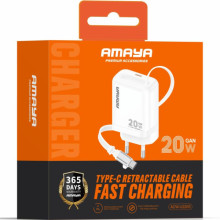 СЗУ Amaya E220S PD20W GaN (1USB-C) + Retractable Cable Type-C – Белый