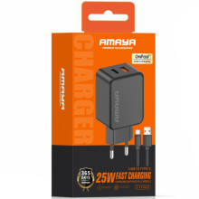 СЗУ Amaya E113UC PD25W+QC3.0 (1USB-A/1C) + кабель USB to Type-C – Черный