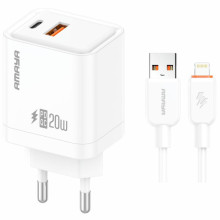 СЗУ Amaya E77D PD20W+QC3.0 (1USB-A/1C) + кабель USB to Lightning