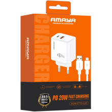 СЗУ Amaya E77D PD20W+QC3.0 (1USB-A/1C) + кабель USB to Lightning – Белый