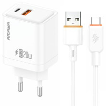 СЗУ Amaya E77D PD20W+QC3.0 (1USB-A/1C) + кабель USB to Type-C