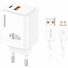 СЗУ Amaya E77D PD20W+QC3.0 (1USB-A/1C) + кабель USB to MicroUSB