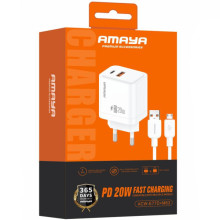 СЗУ Amaya E77D PD20W+QC3.0 (1USB-A/1C) + кабель USB to MicroUSB – Белый