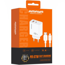 СЗУ Amaya E72D PD67W+QC3.0 (1USB-A/1C) + кабель USB to Type-C – Белый