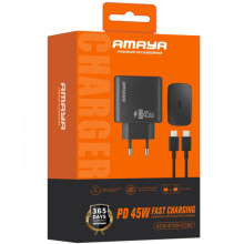 СЗУ Amaya E70S PD45W (1USB-C) + кабель Type-C to Type-C – Черный