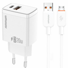 СЗУ Amaya E67D PD20W+QC3.0 (1USB-A/1C) + кабель USB to MicroUSB