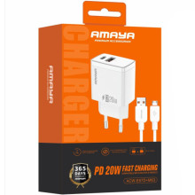 СЗУ Amaya E67D PD20W+QC3.0 (1USB-A/1C) + кабель USB to MicroUSB – Белый