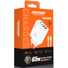 СЗУ Amaya E101F PD65W+QC3.0 GaN (2USB-A/2C) + кабель Type-C to Type-C – Белый